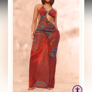 PrettyLittleThing Red and Blue Maxi Dress